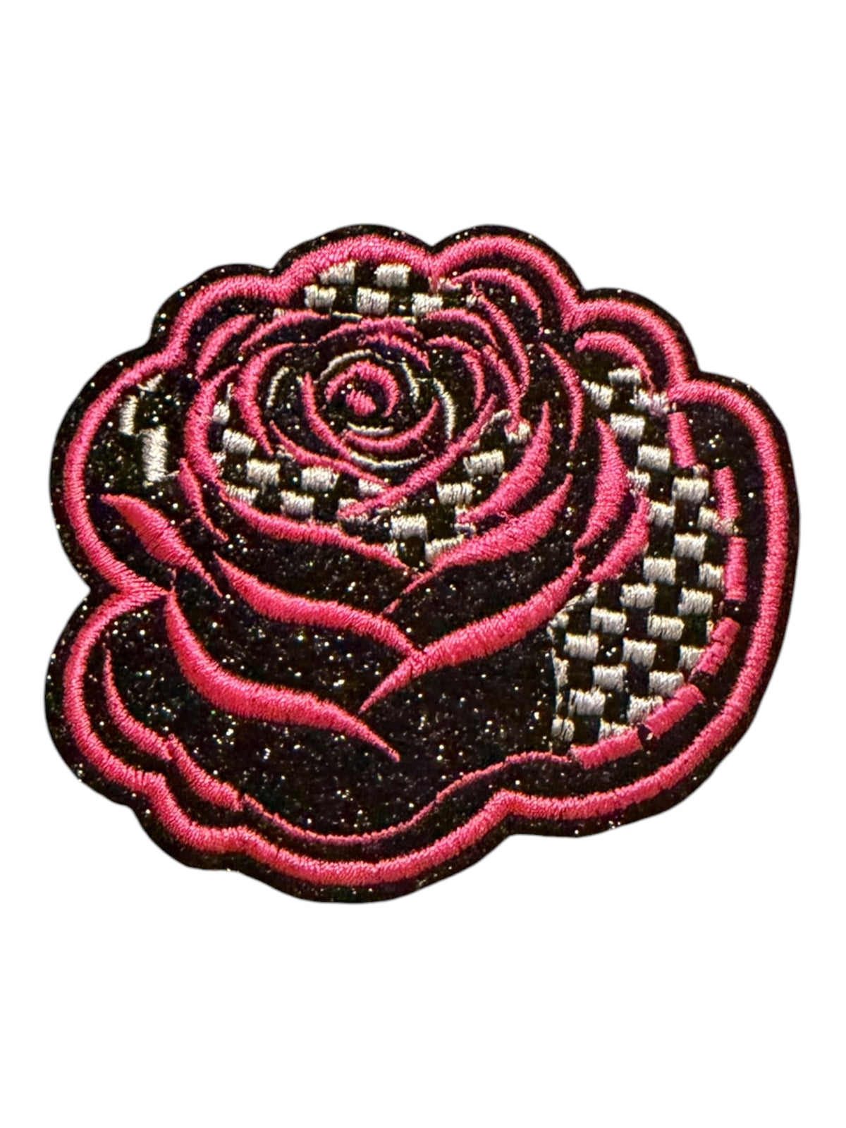 Black and white checkered rose with hot pink