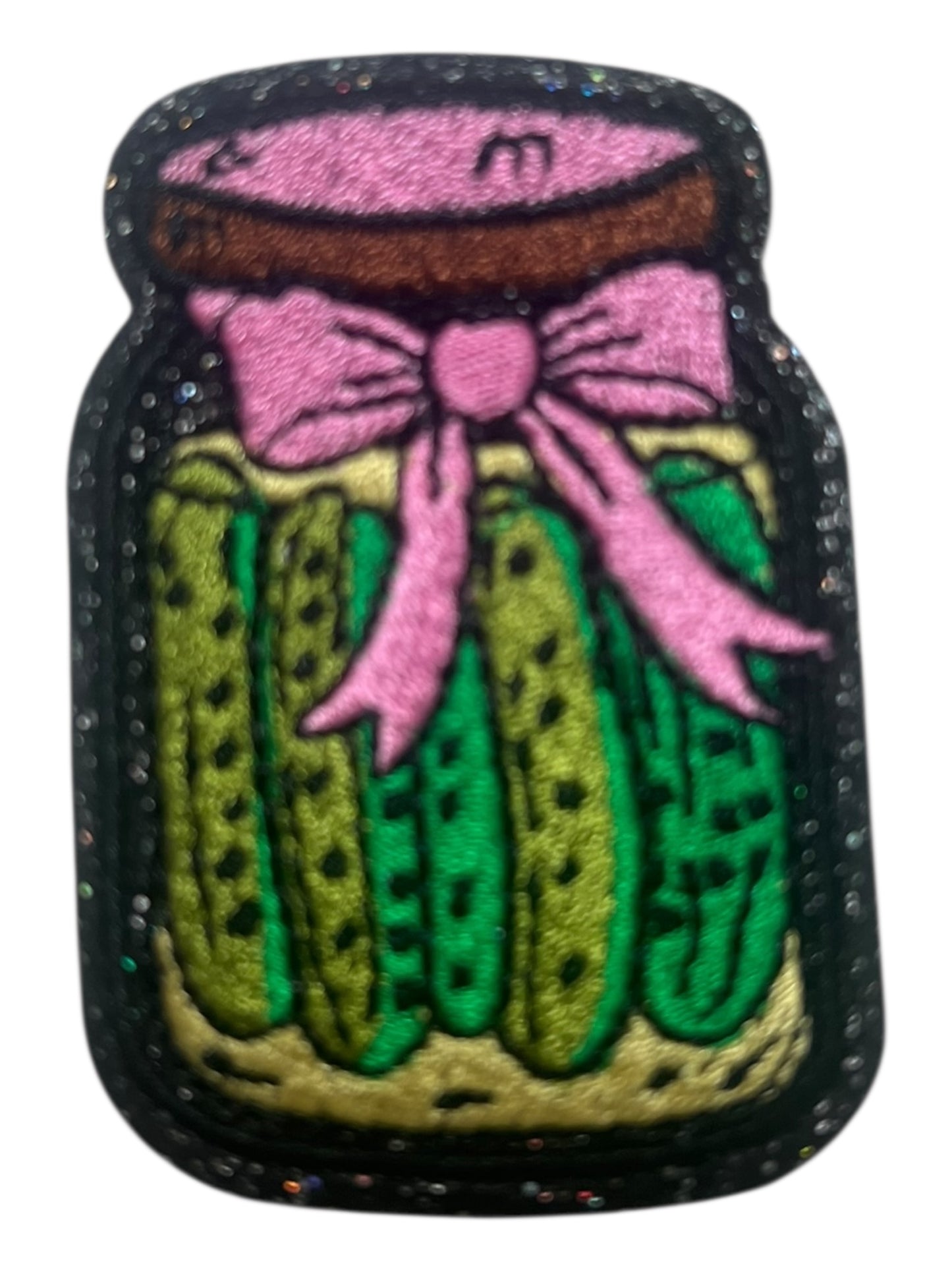 Pickle jar with pink bow