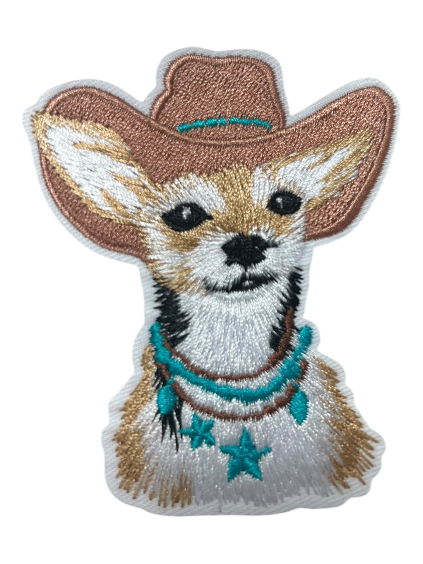 Chihuahua with cowboy hat and turquoise