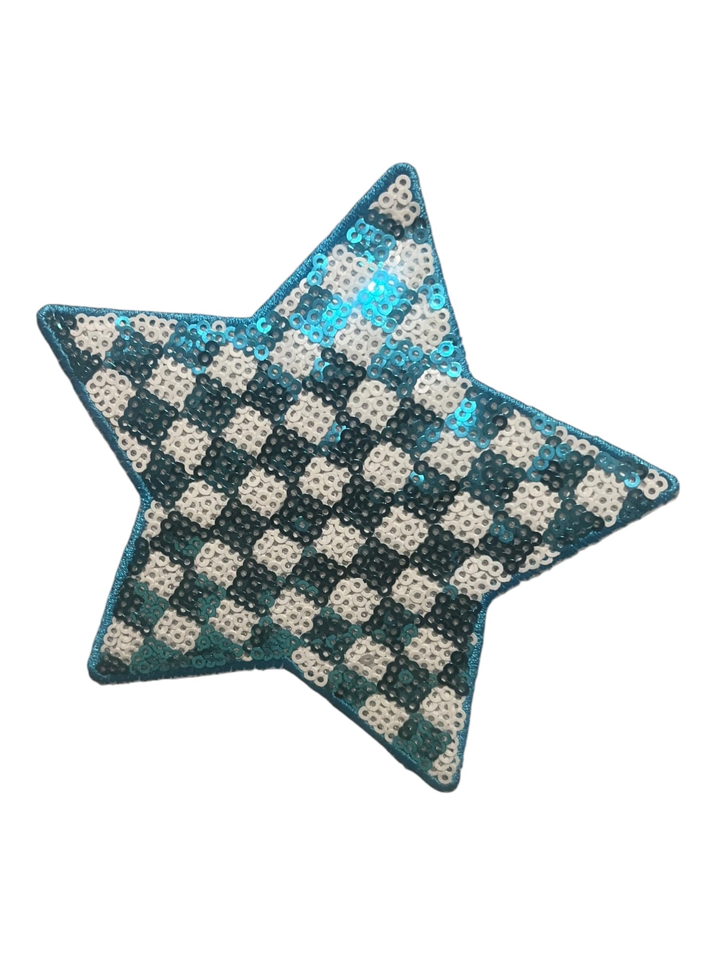 5” turquoise and white checkered sequin star