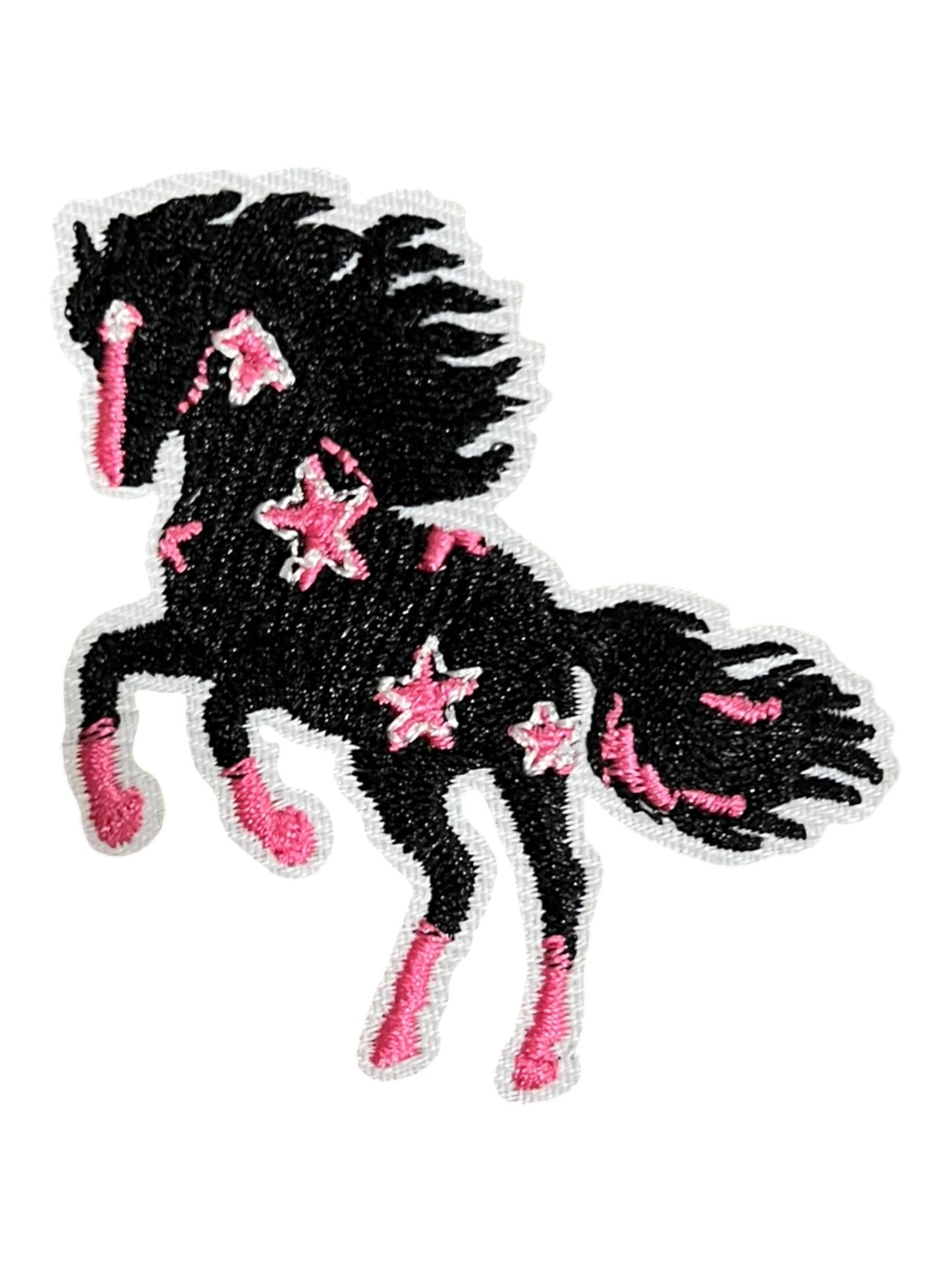 Black horse with pink stars