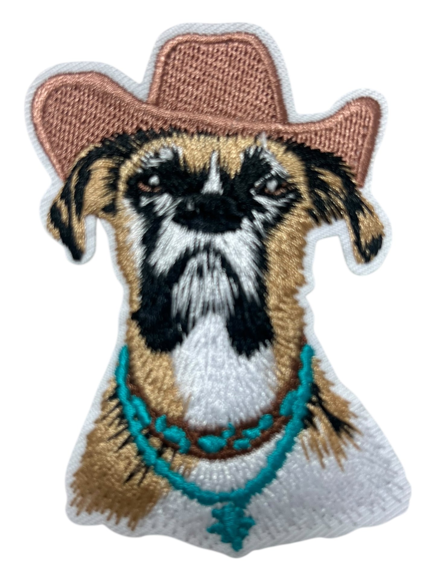 Dog with cowboy hat and turquoise