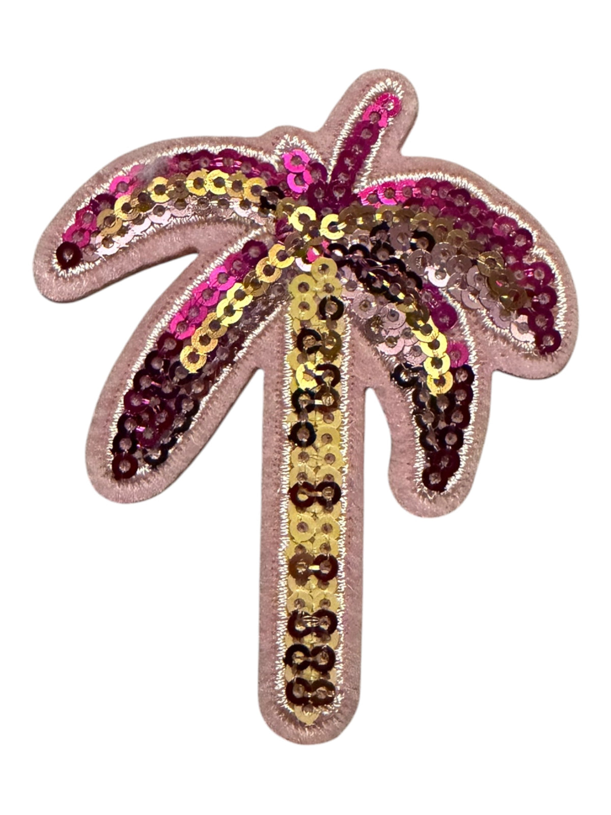 Pink with yellow sequin palm trees