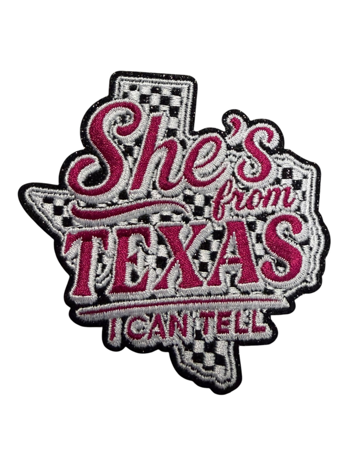 She’s From Texas Pink Checkered Hat Patch