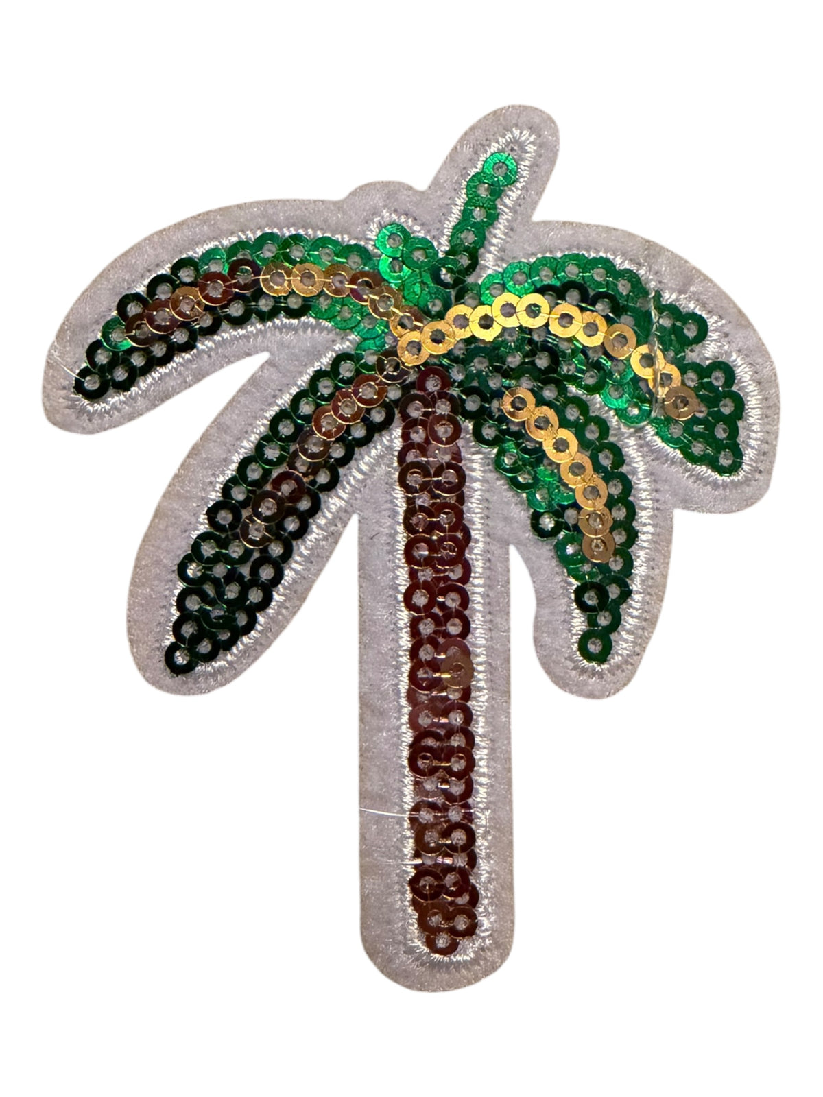 green with white sequin palm trees