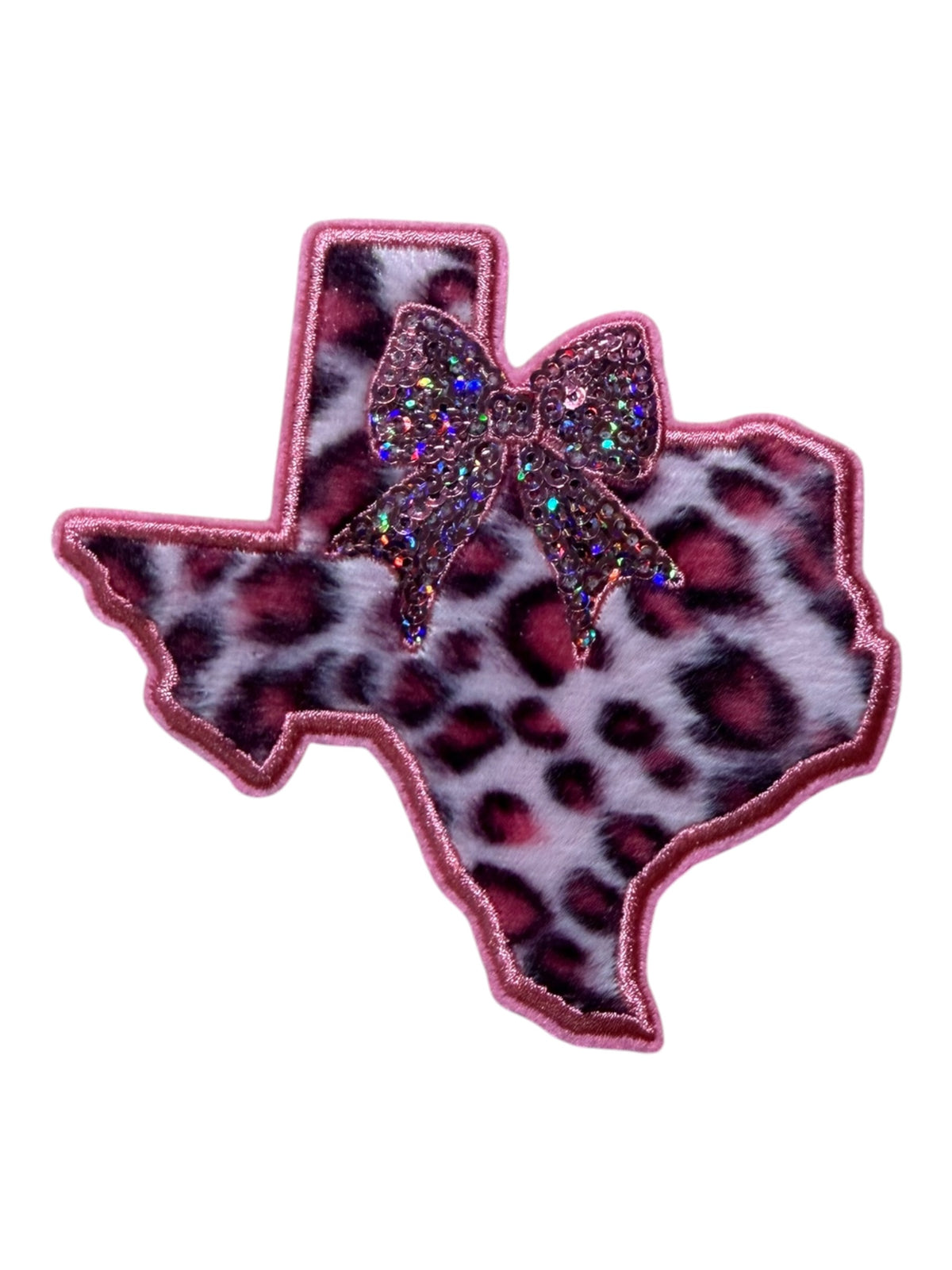 State of Texas with sequin bow pink