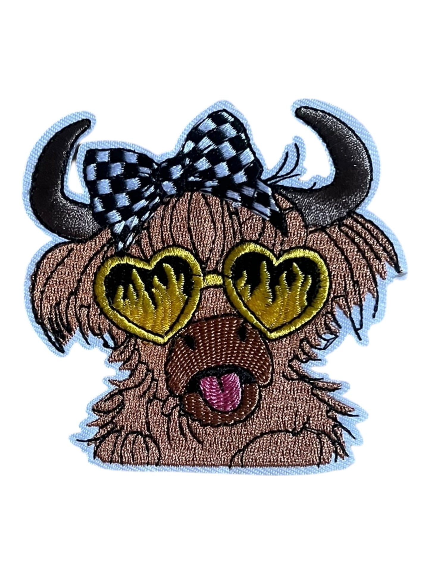 Cow with heart glasses checkered bow