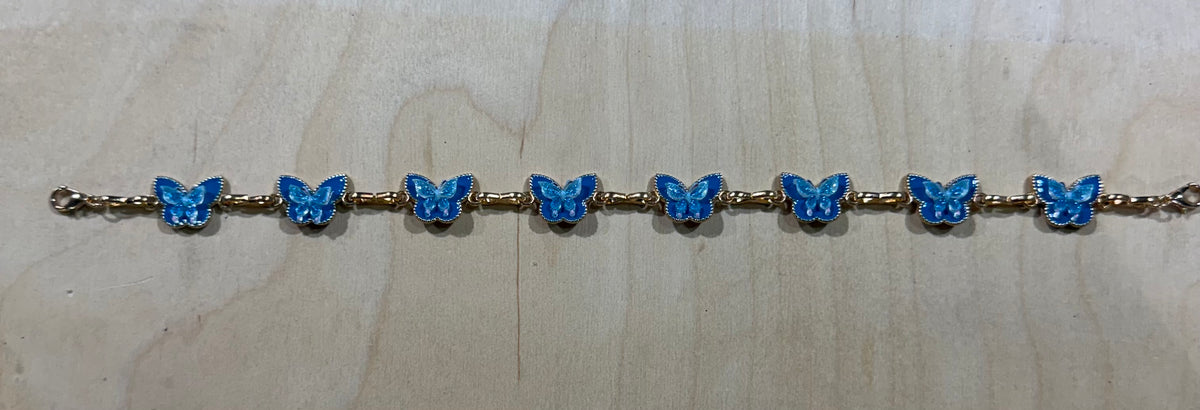 Blue 3 d butterfly hat chain gold tone