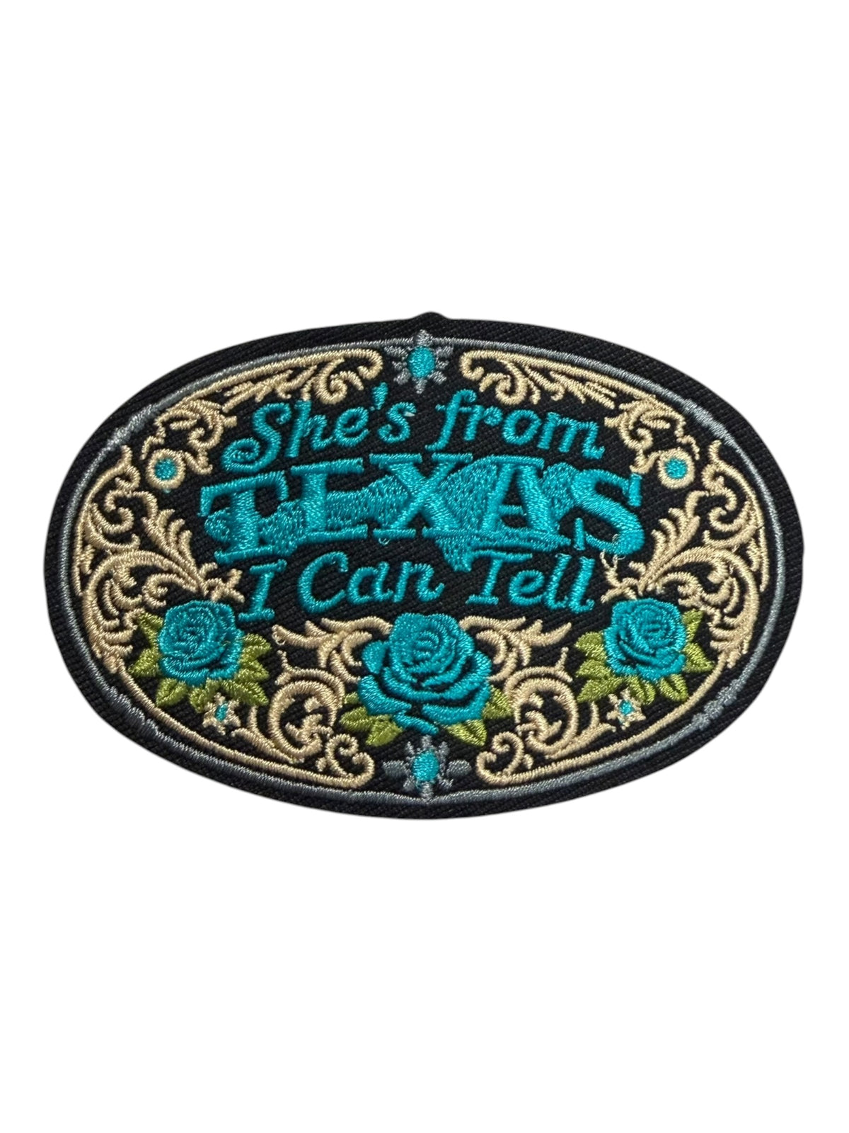 She’s From Texas Teal Floral Oval Hat Patch