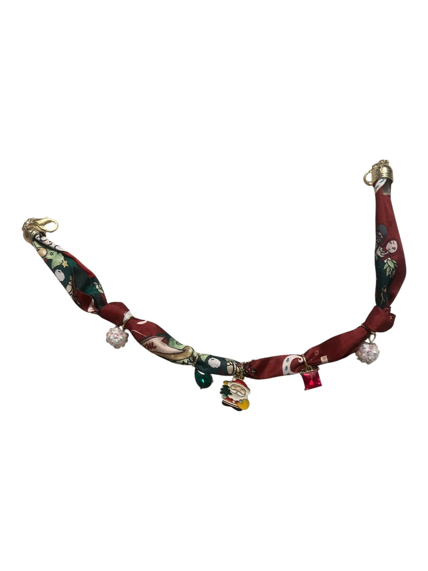 Christmas print hat chain with Santa charm
