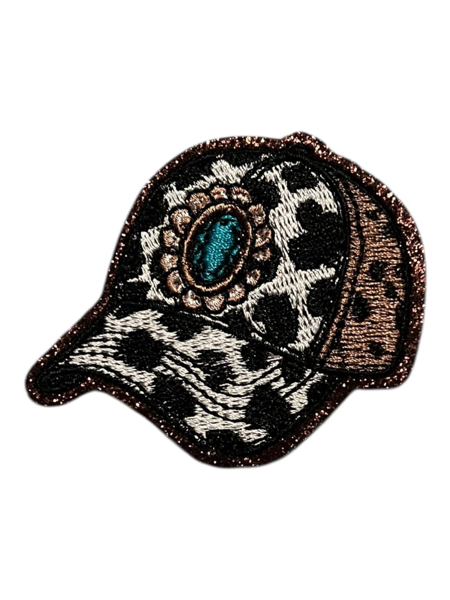 Cow print with turquoise ball cap
