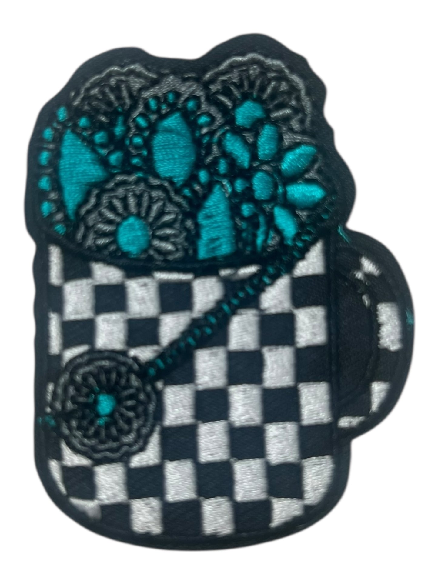 Checkered cup with turquoise