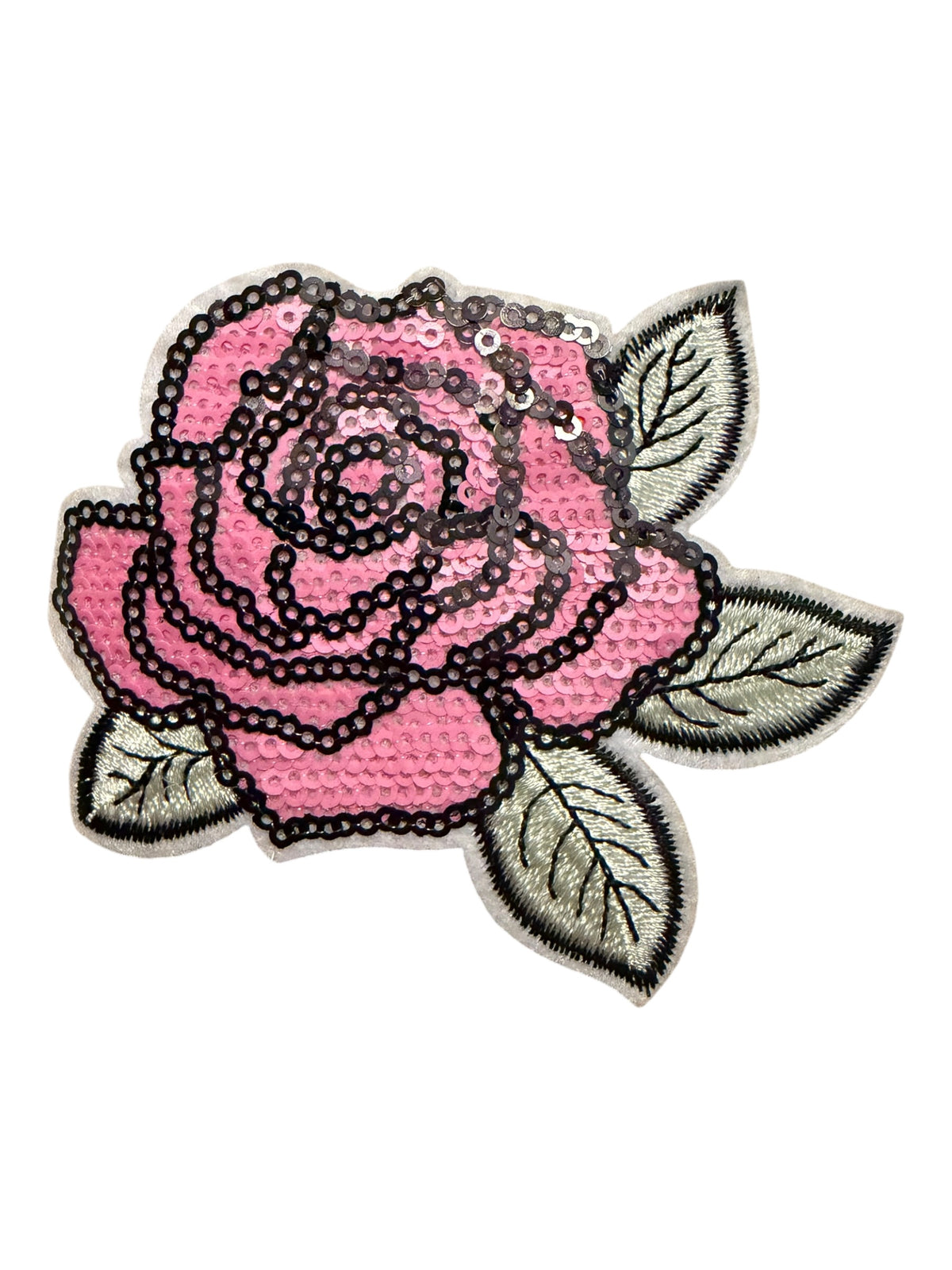Pink black white sequin rose patch