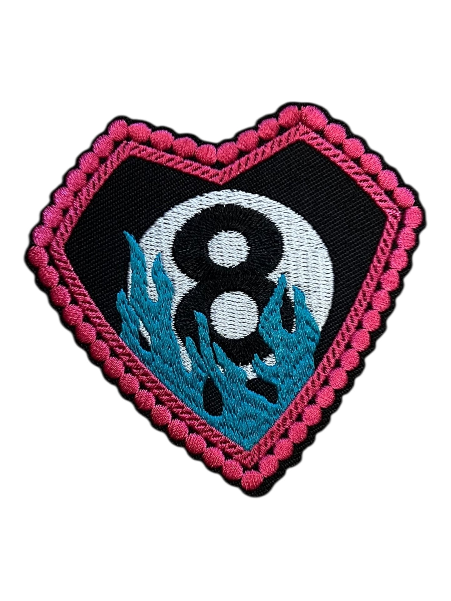 8 ball heart with flames