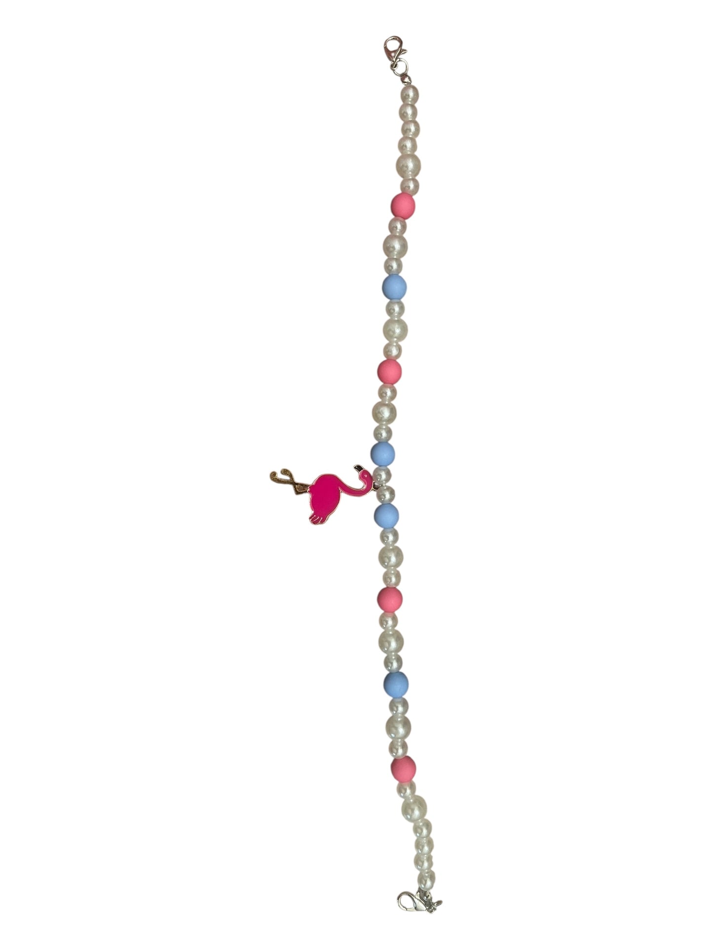 Pearls with pink and blue beads w/ flamingo charm