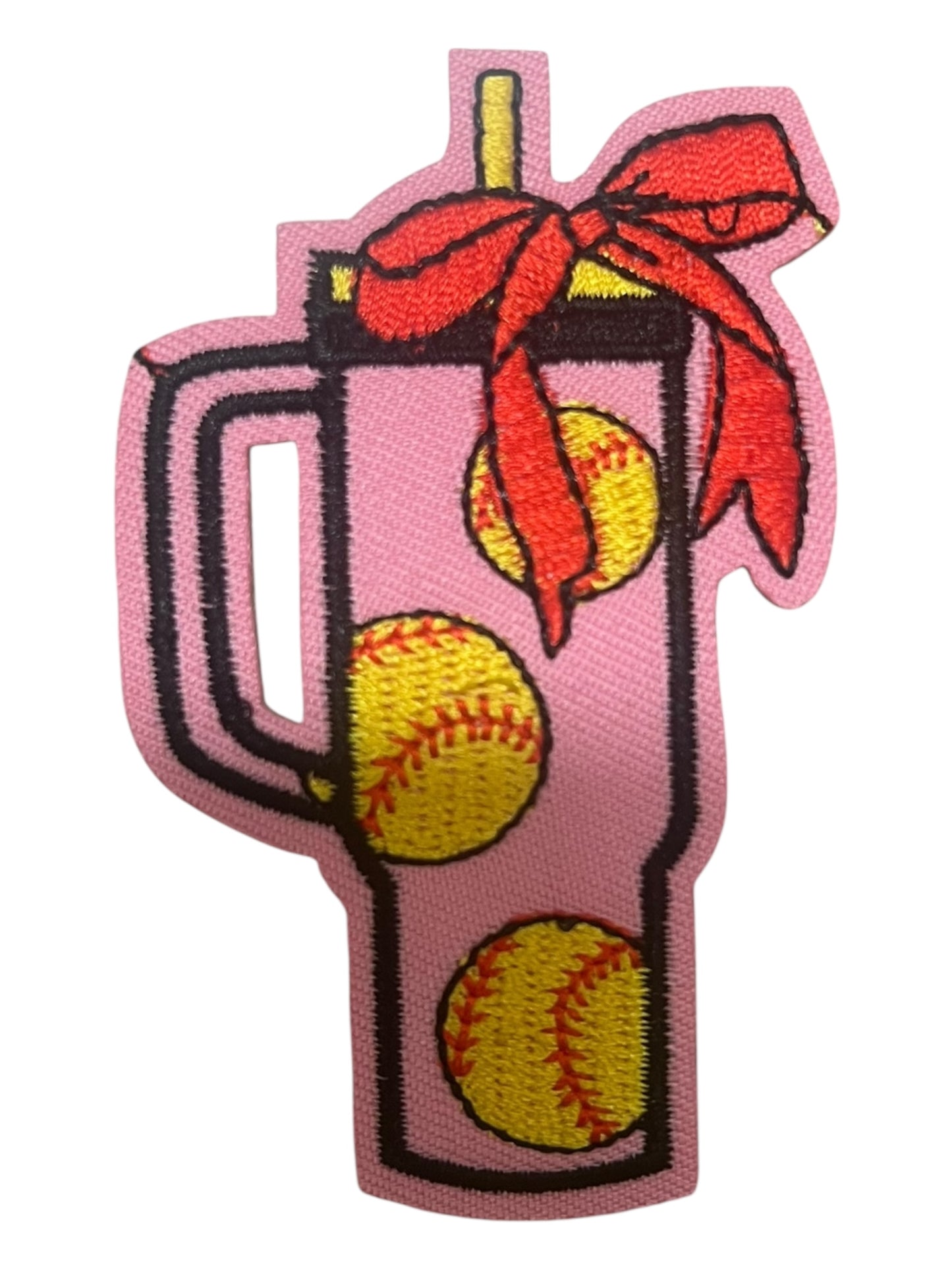 Pink softball tumbler with bow