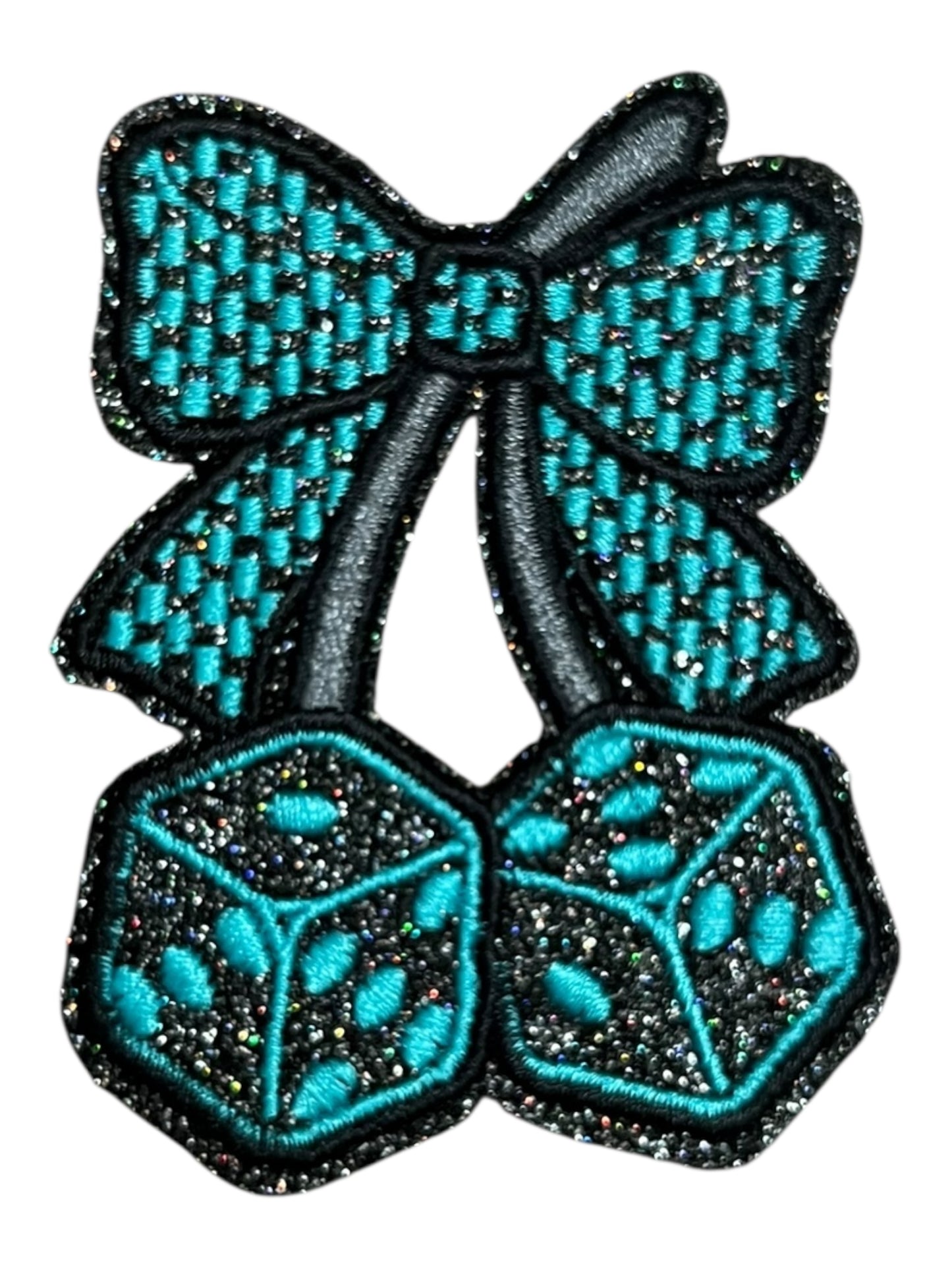 Black and Turquoise dice with checkered bow