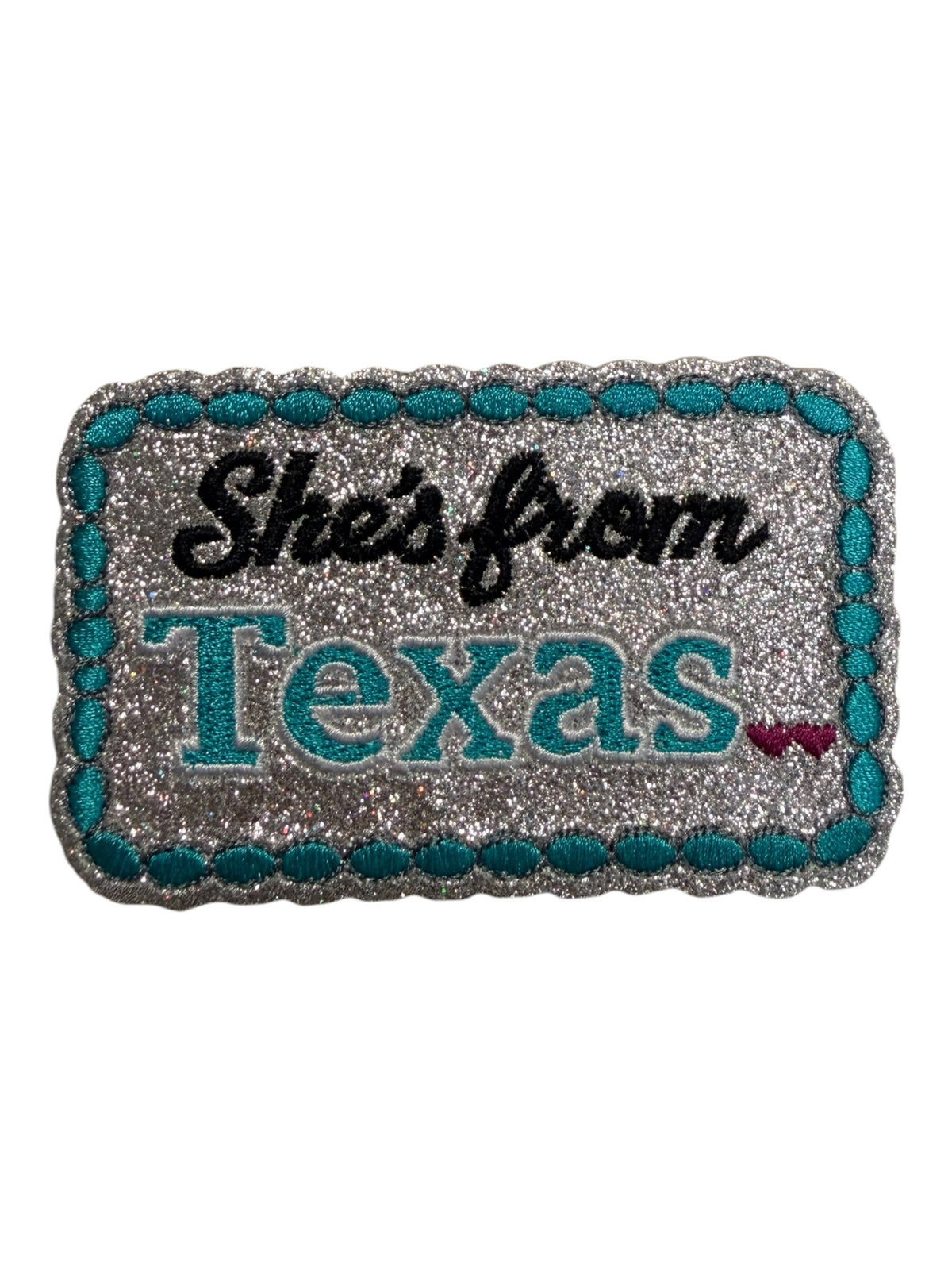She’s From Texas Silver & Teal Rectangular Hat Patch
