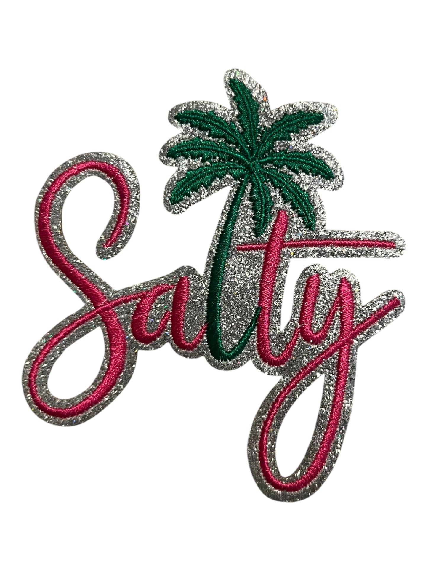 Salty with palm tree glitter patch
