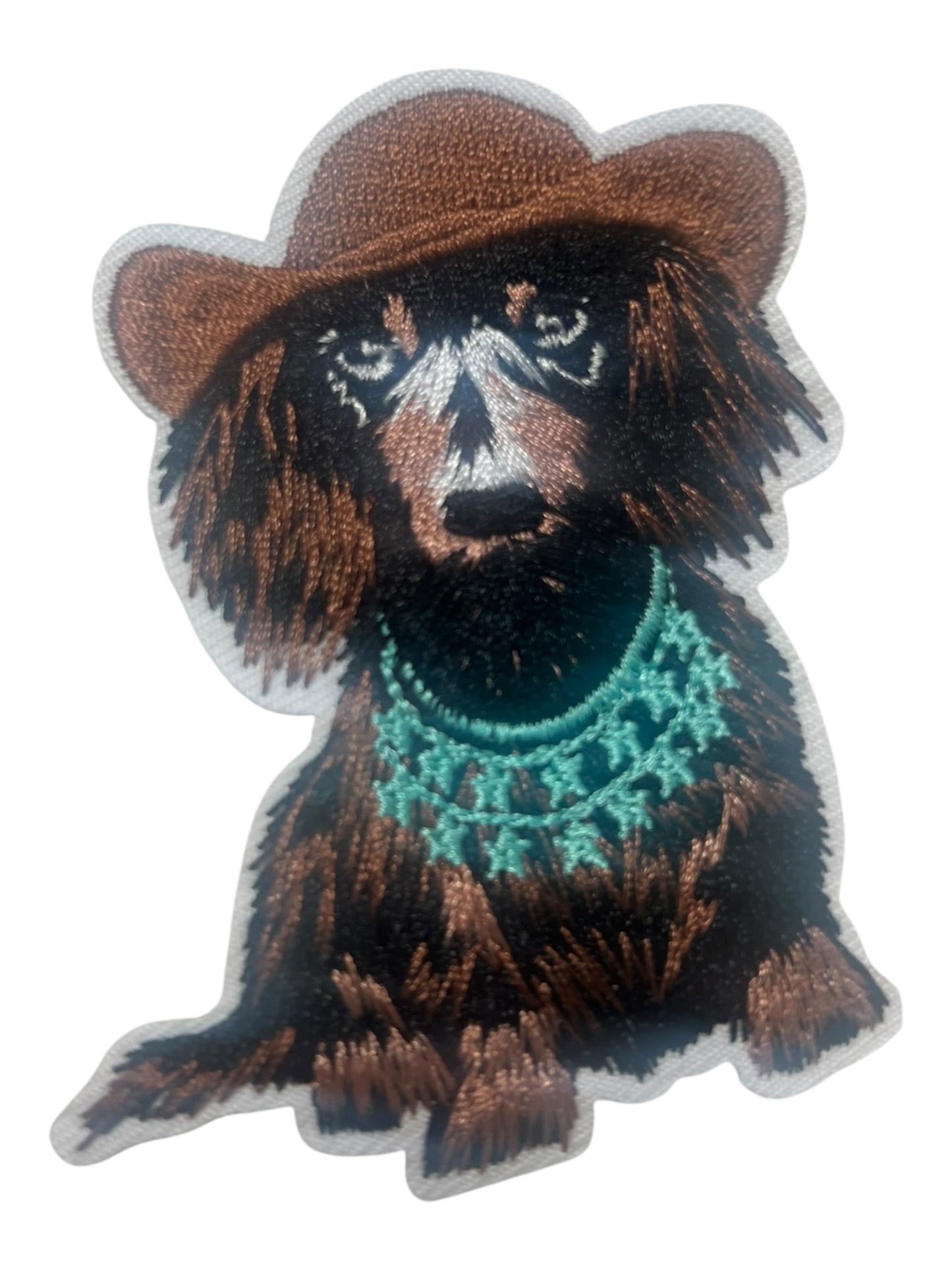 Western Dog With cowboy hat and turquoise