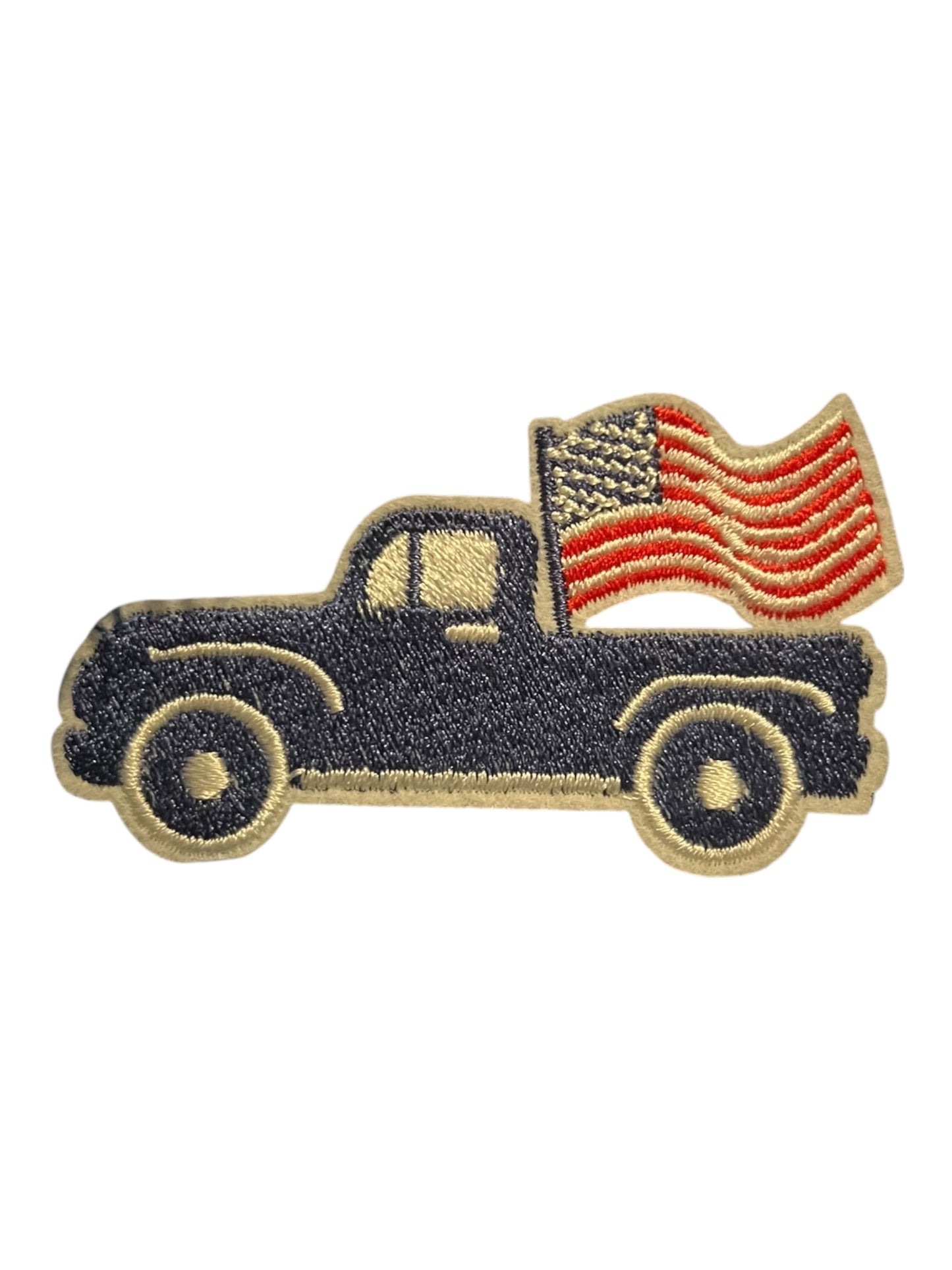Blue truck with American flag