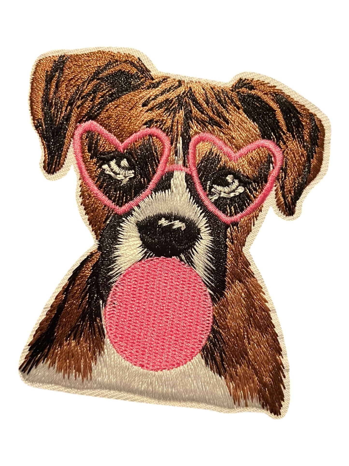 Boxer Dog with heart glasses and bubble