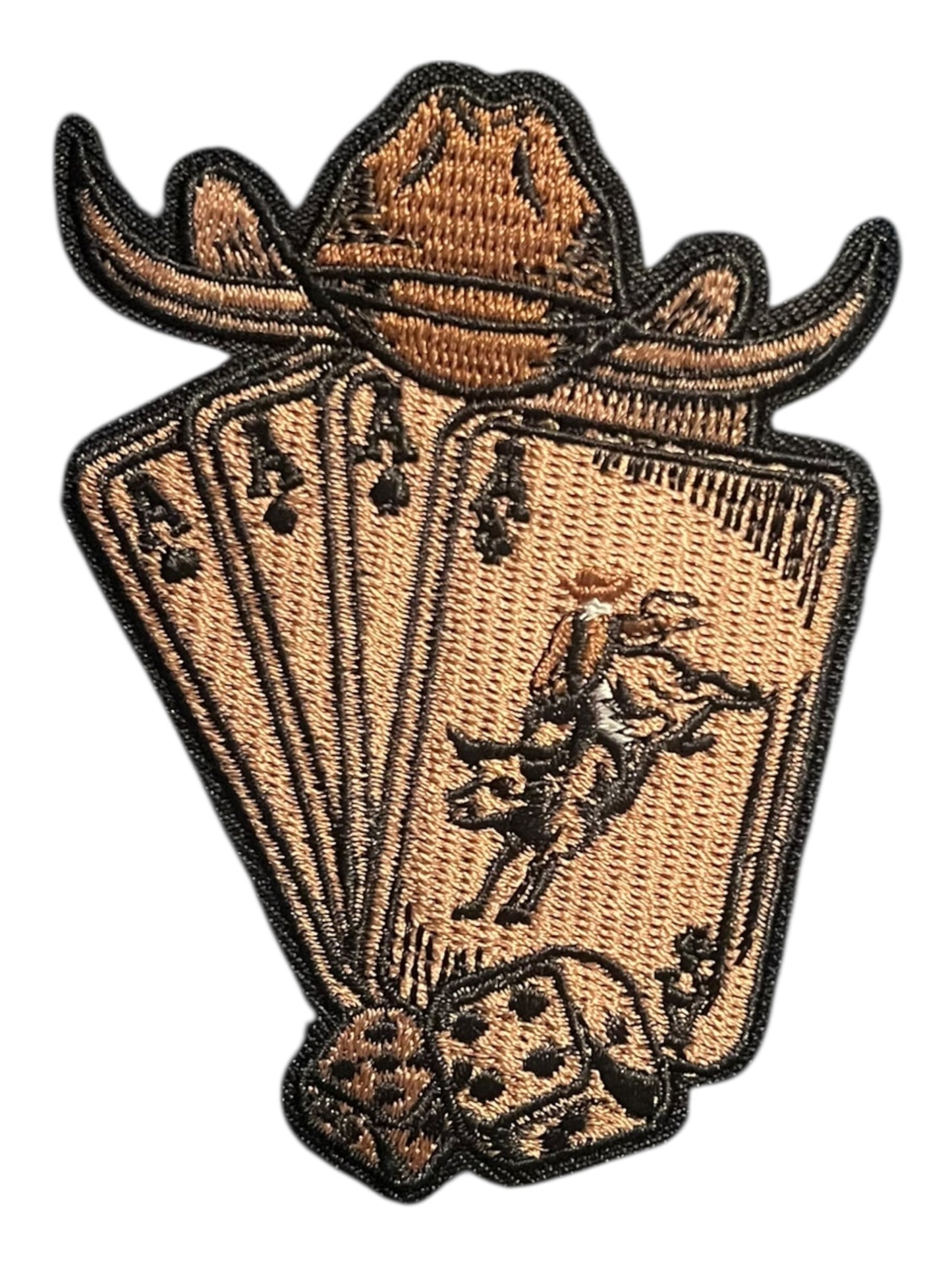 Aces, long horn, cowboy hat and dice
