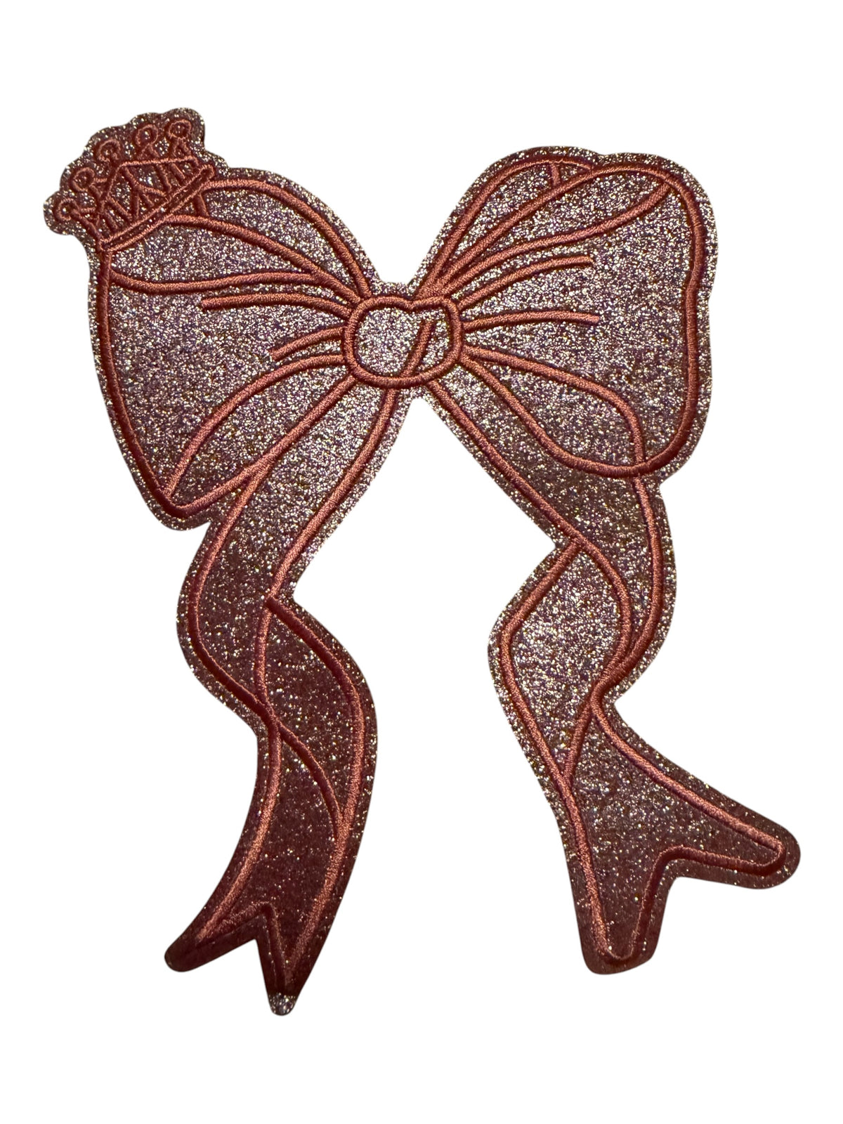 Pink glitter bow 6” with crown on left side