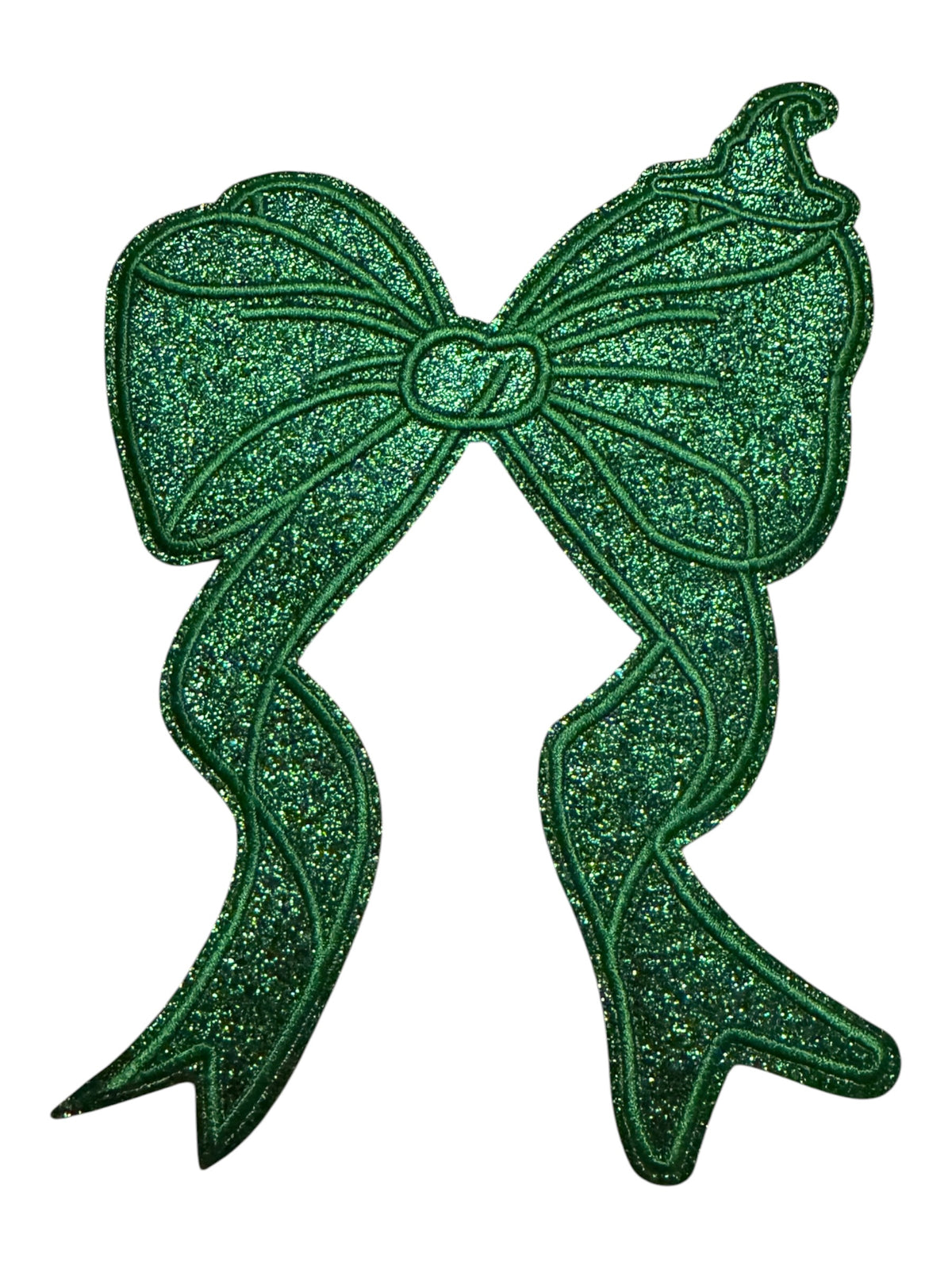 Green glitter bow 6” wit my hat on right side top