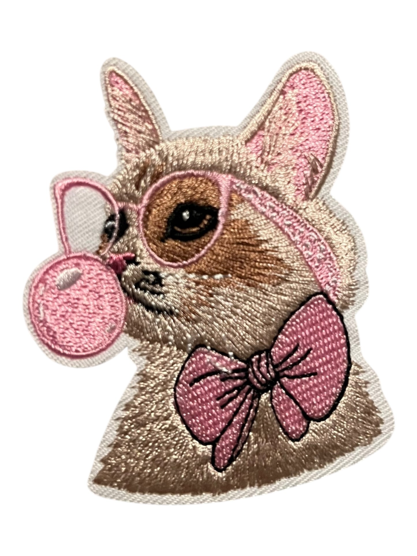 Cat with pink glasses, bow, and bubble
