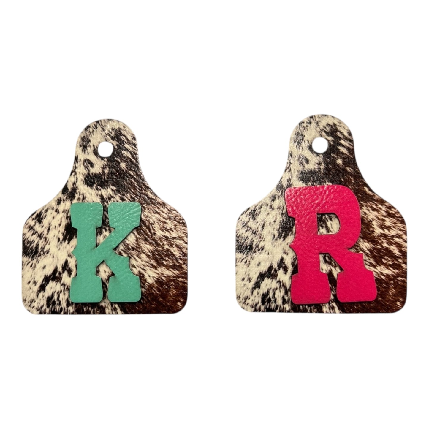 Red Cow Print Cow Tag Leatherette Patch w/ Initial iron on Patch