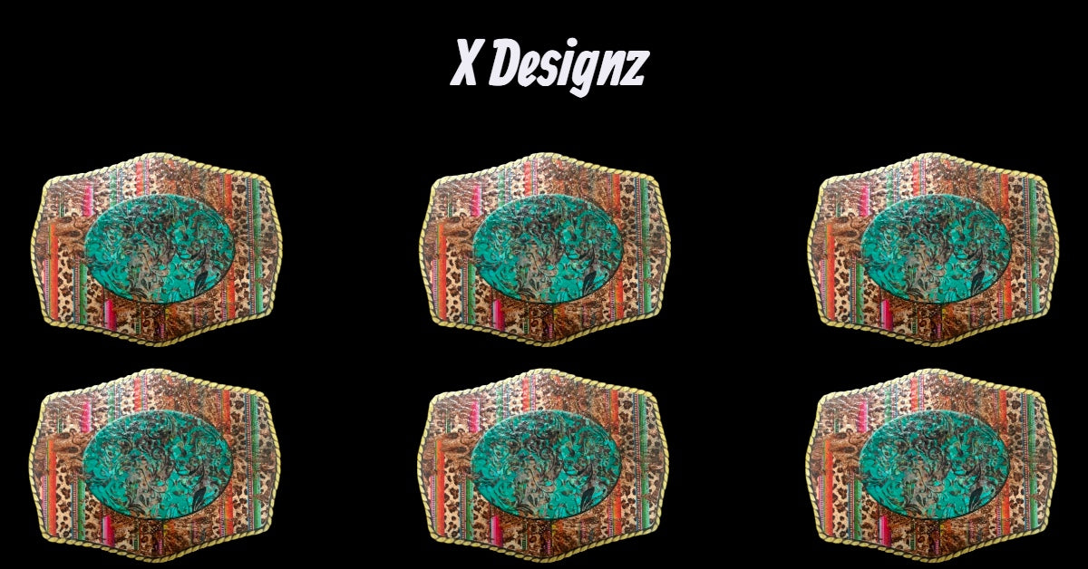 Belt buckle turquoise print leatherette Iron on Patch