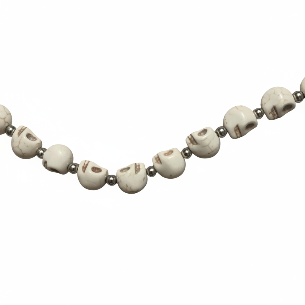 Ivory skull head hat chain center zoomed close-up