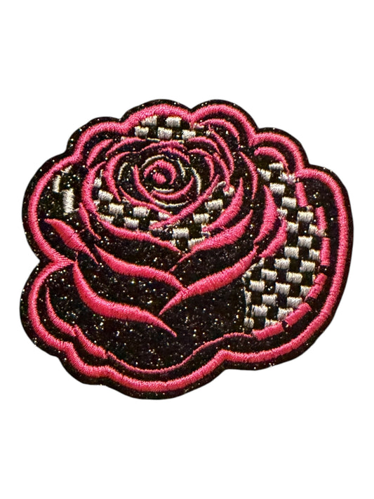 Black and white checkered rose with hot pink