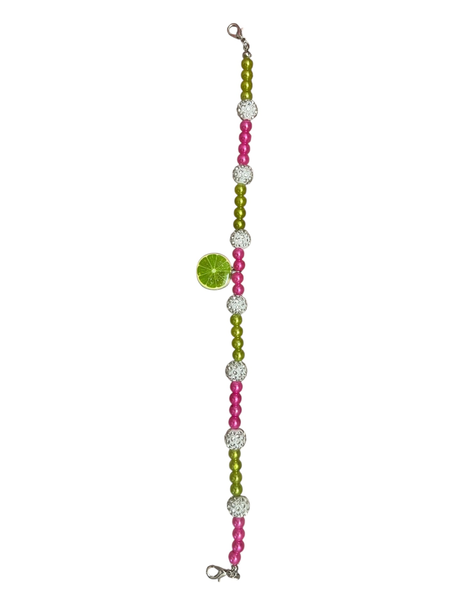 Pink and green pearls  with bling beads and lime charm