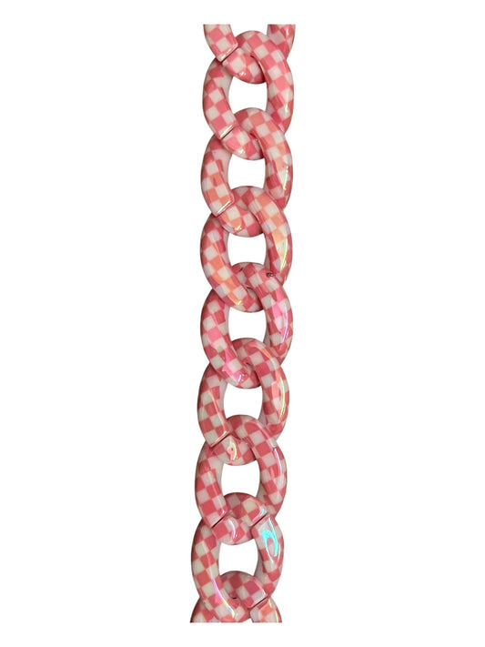 Pink and white checkered link hat Chain