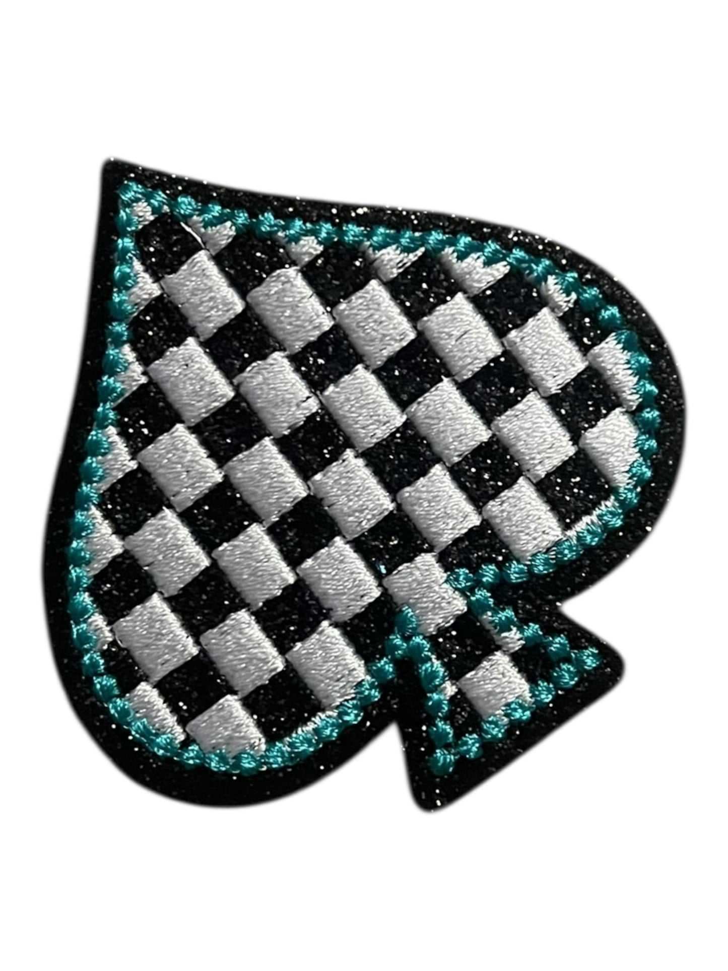 Black checkered spade with turquoise