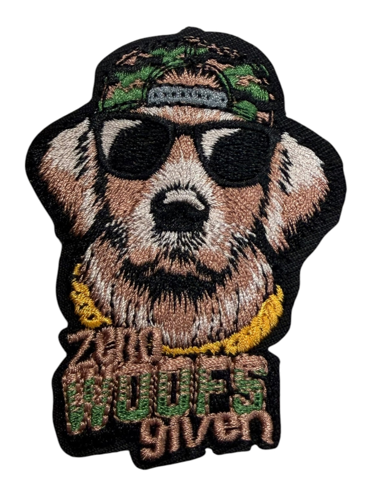 Dog with camo hat zero woofs given