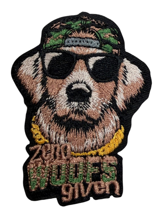 Dog with camo hat zero woofs given