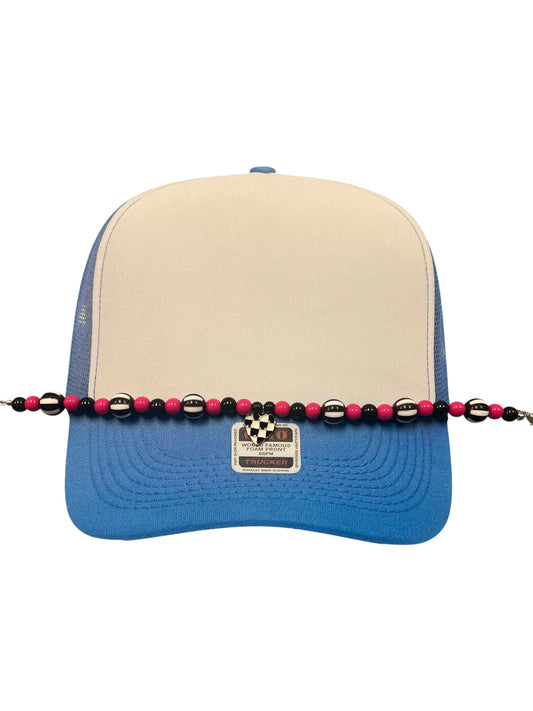 Pink black stripe  beaded Hat chain