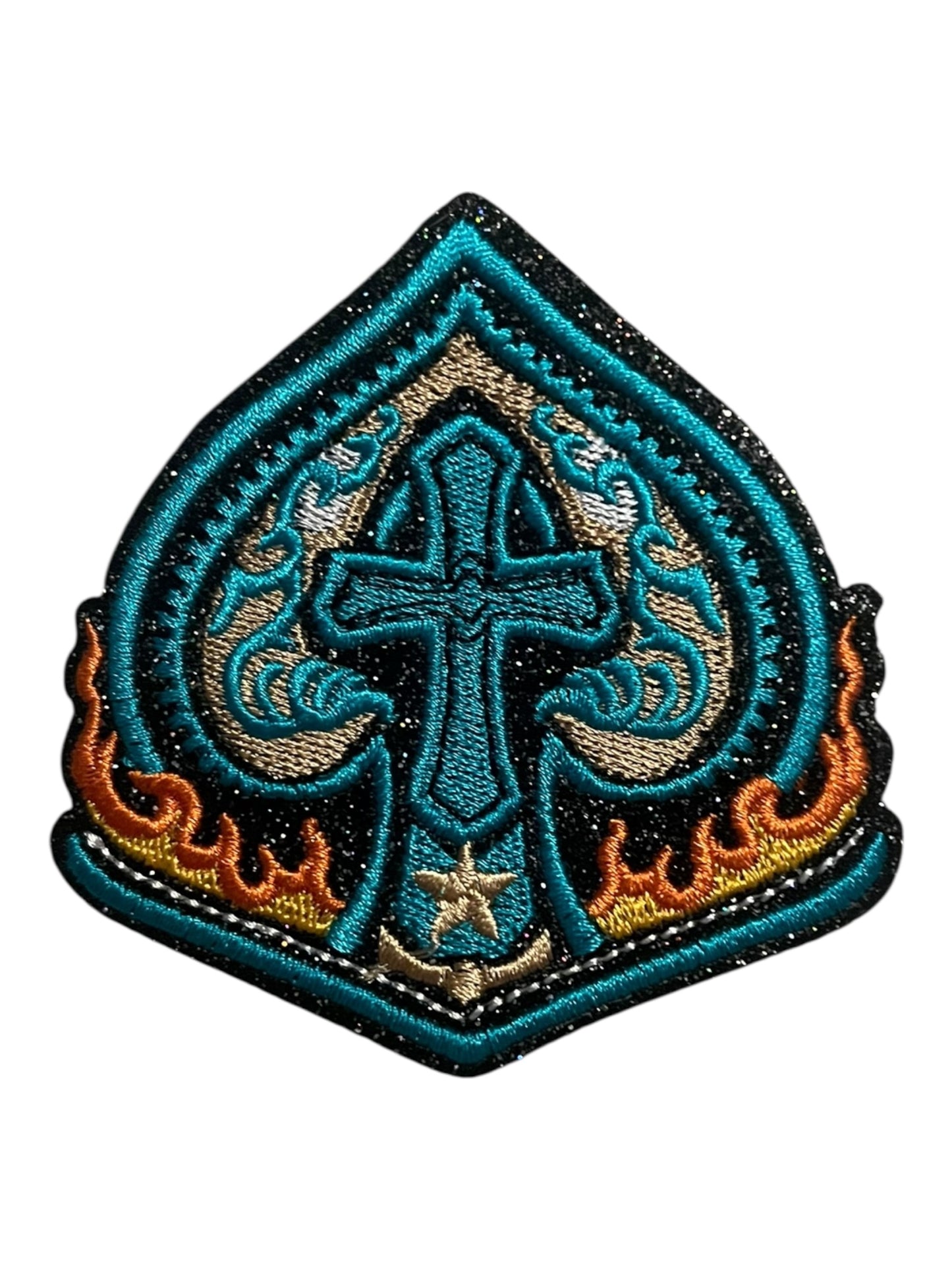 Turquoise flaming spade