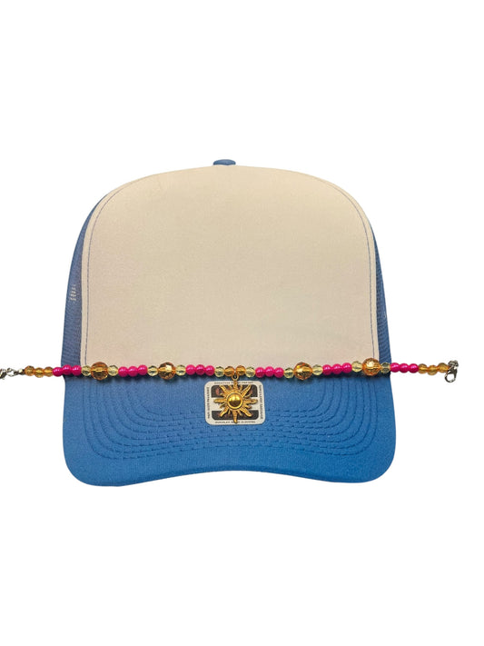 Pink yellow beaded with a sun charm   Hat chain