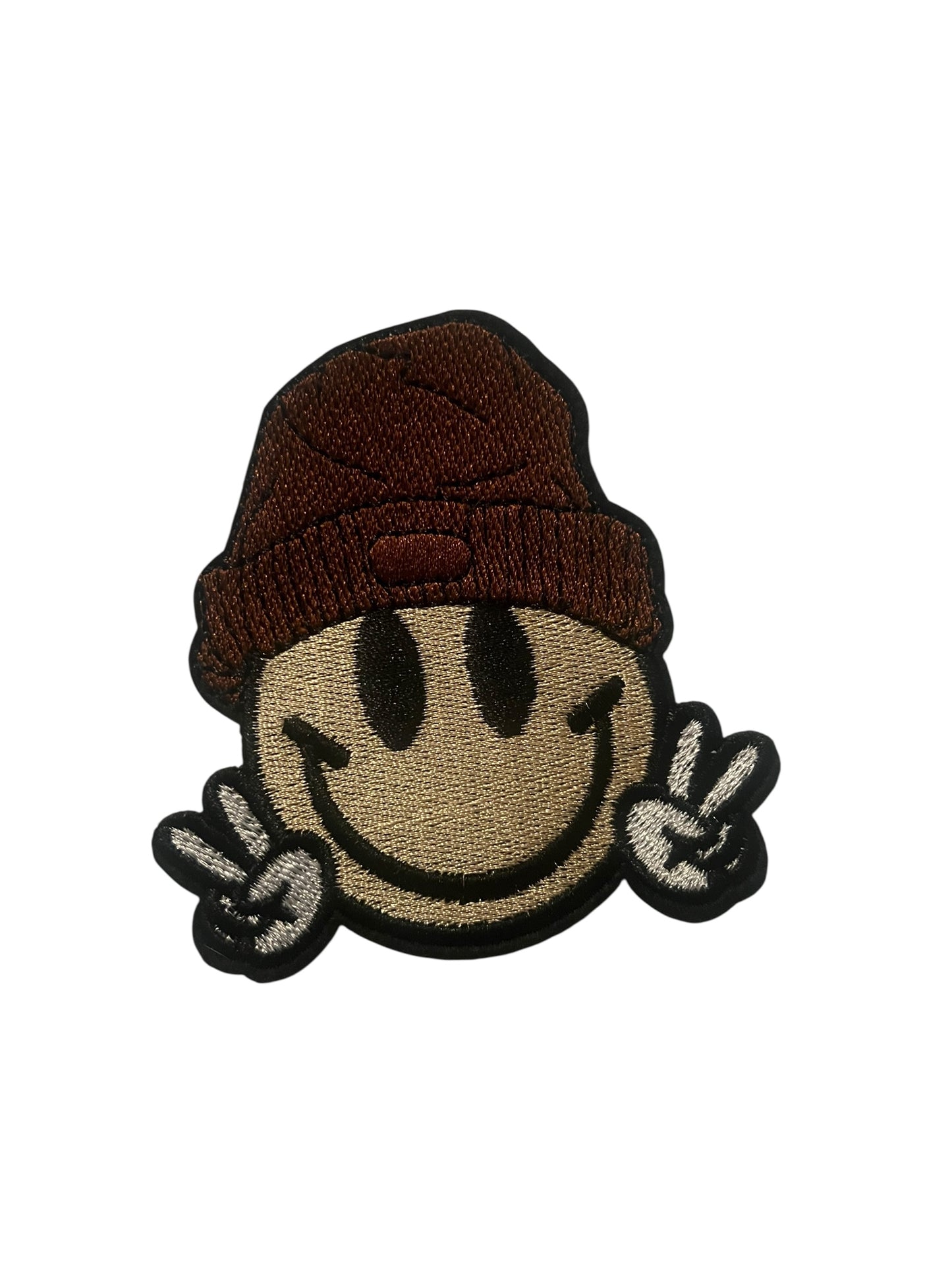 Smiley face peace out  with a beanie