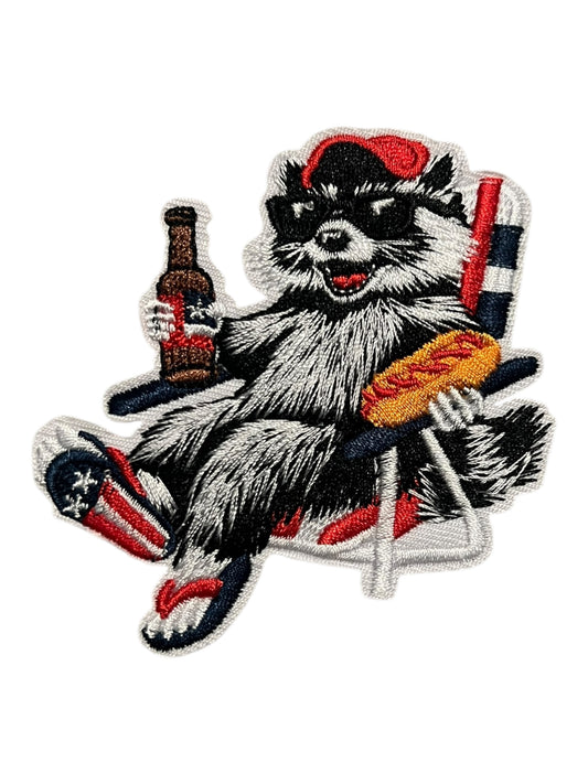 Raccoon with hot dog and beer