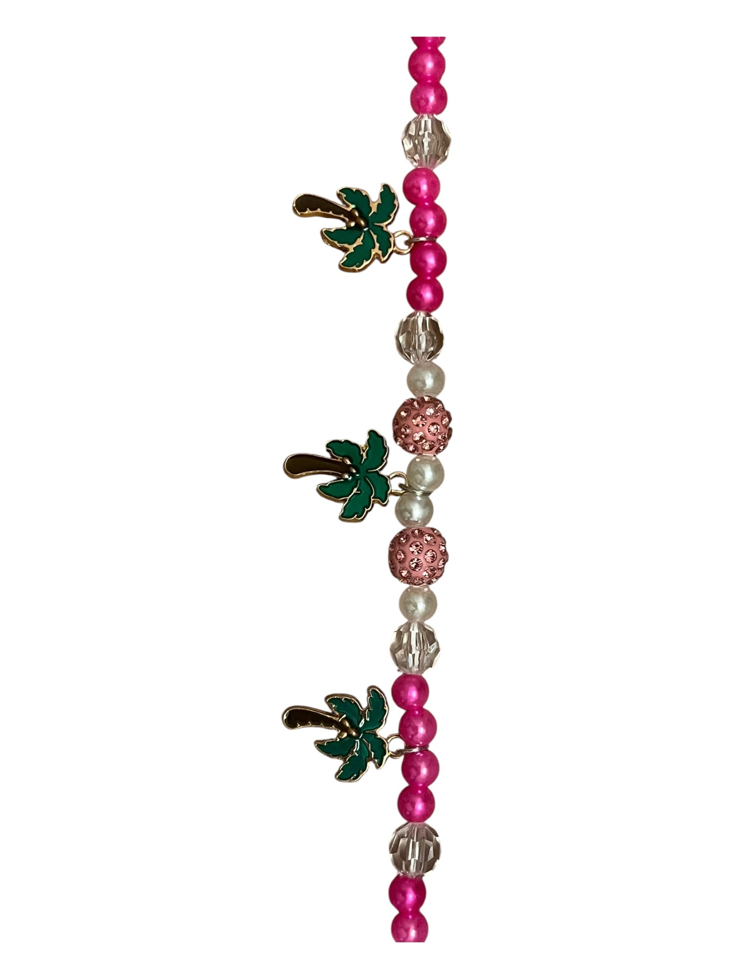 Pink and white pearls with palm tree charms