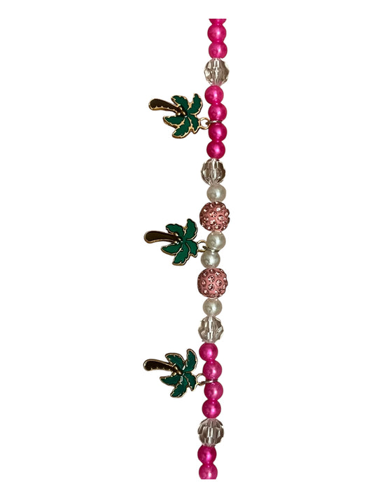 Pink and white pearls with palm tree charms