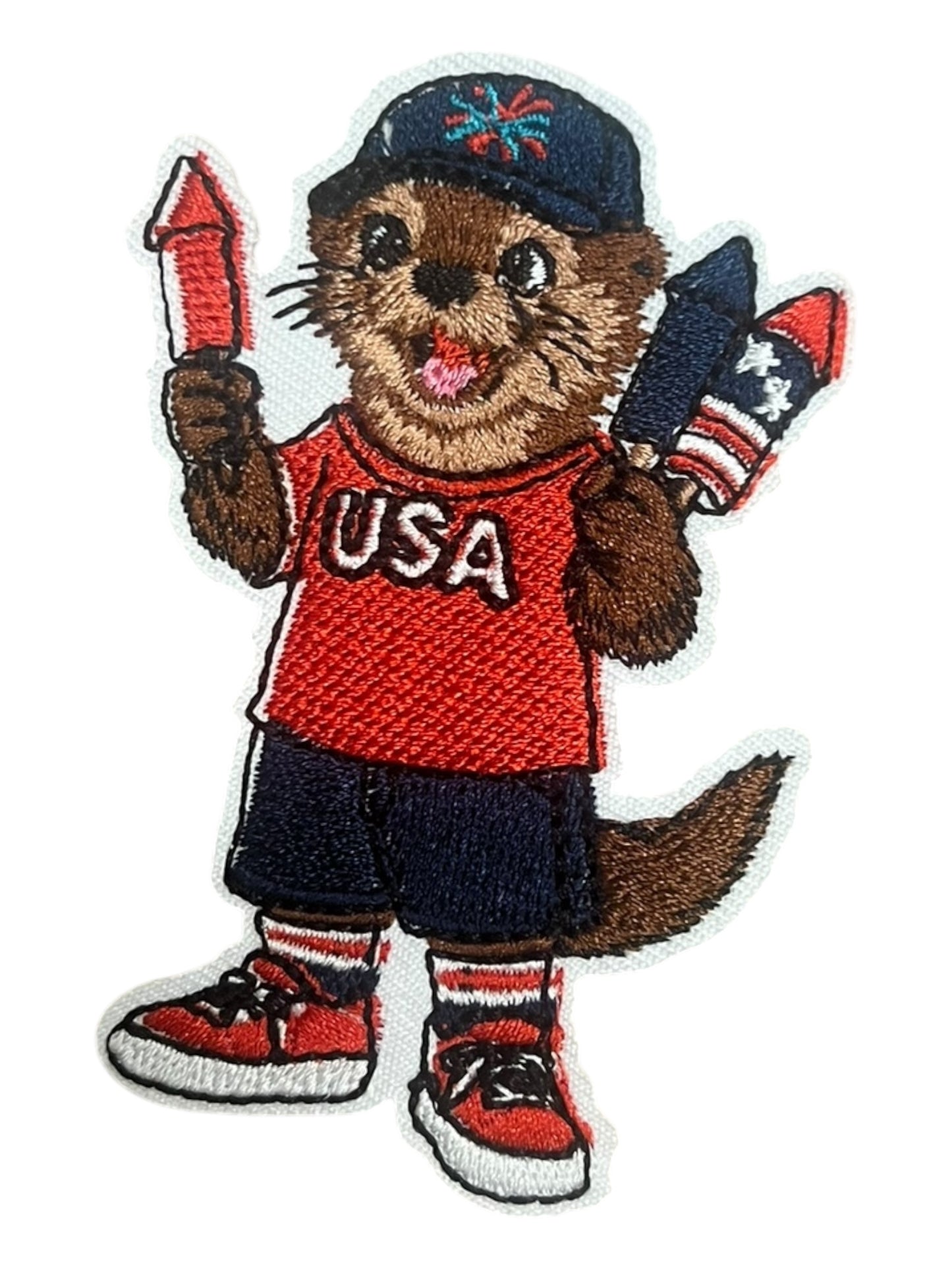 Patriotic beaver with  fireworks