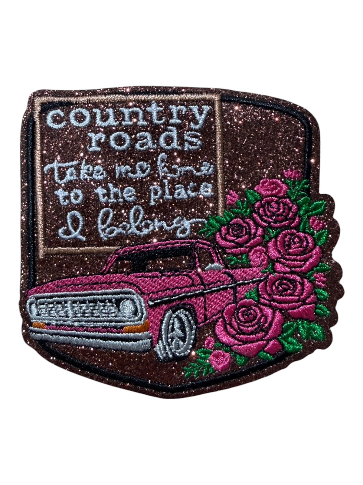 Country Roads Take Me Home pink truck glitter