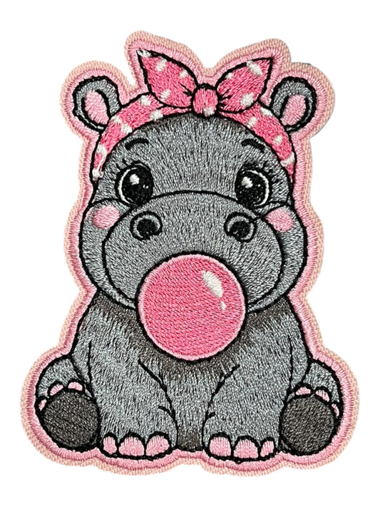 Baby hippo with bubble pink bow
