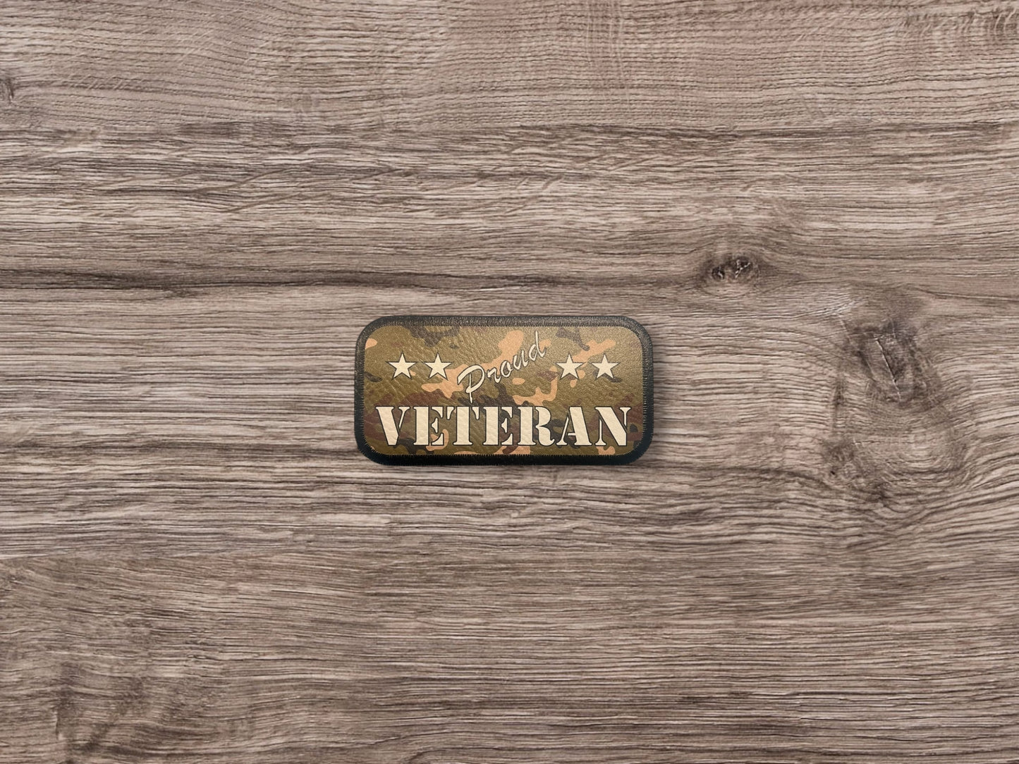 Proud veteran camo  leatherette Iron on Patch
